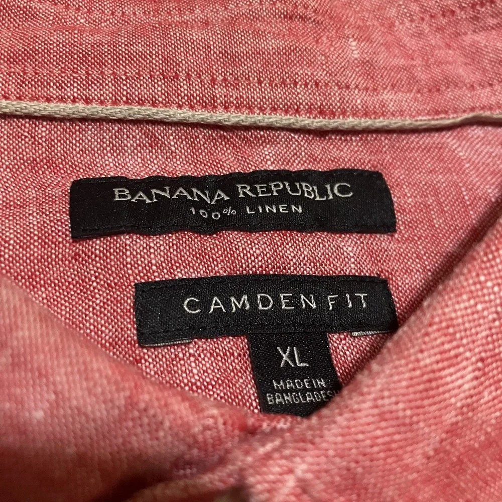Banana Republic Camden Fit Linen Shirt Mens XL Red Pink Button Up Breathable Men